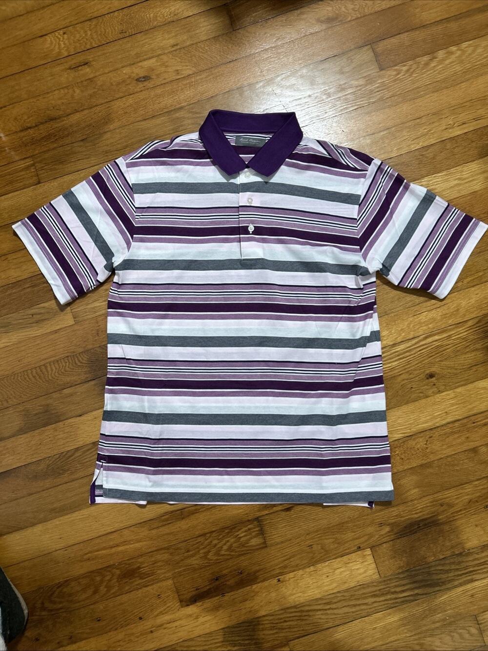 Daniel Cremieux Signature Collection Mens Sz M Polo Purple & White Striped Shirt